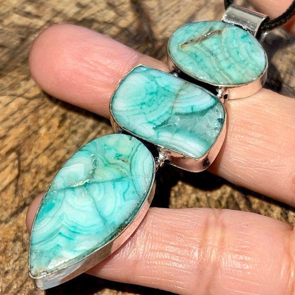 Dyed Blue Green Lace Agate Pendant 2 7/8” - Picture 1 of 9